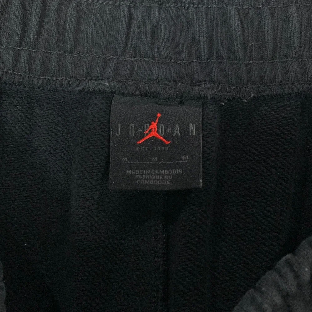 Jordan Flight Black Fleece Sweatpants M Drawstring Elastic Pintuck Seam Detail